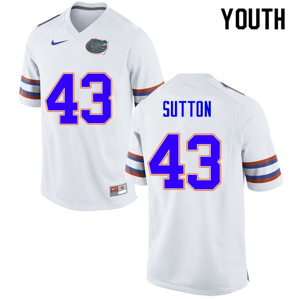 Youth #43 Nicolas Sutton Florida Gators College Football Jerseys White